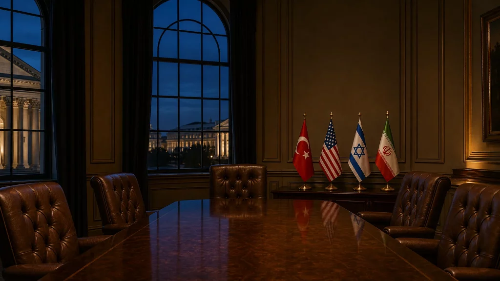 Turkish, U.S., Israeli, and Iranian flags