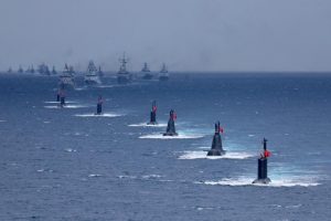 Turkish submarines and fast-attack craft participate in the live-fire phase of the "Blue Homeland-2026" military exercises in the eastern Mediterranean Sea, in Antalya, April 9, 2026.